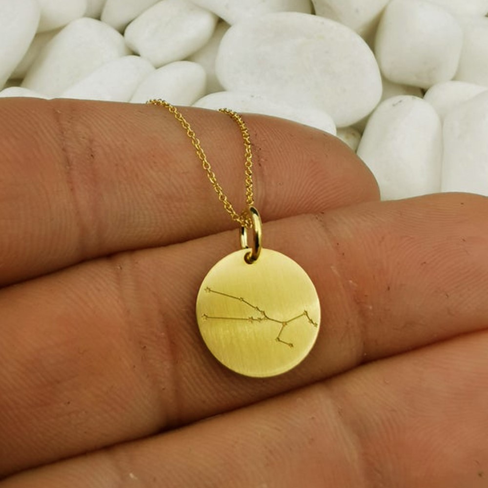 18 Kt Solid Yellow Gold Taurus Celestial Constellation Chain Necklace Pendant