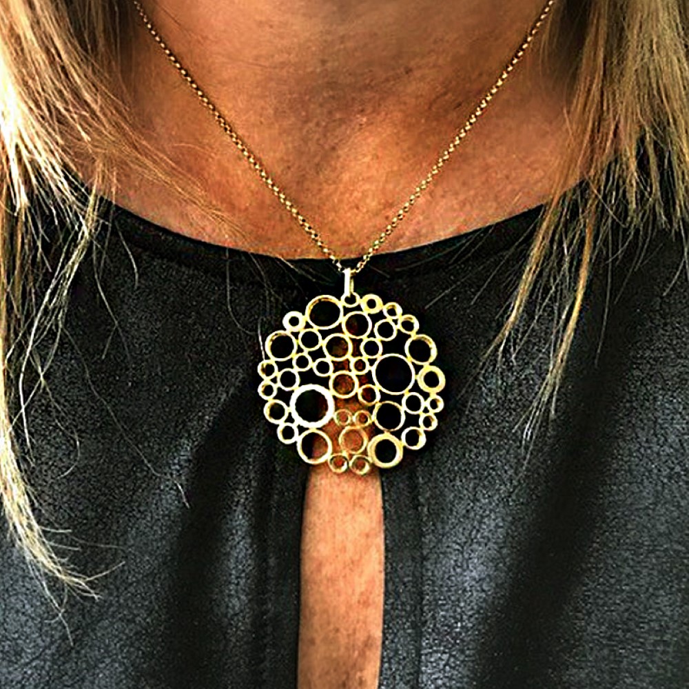 Fine Jewelry 18 Kt Real Solid Yellow Gold Zircon Round Chain Necklace Pendant