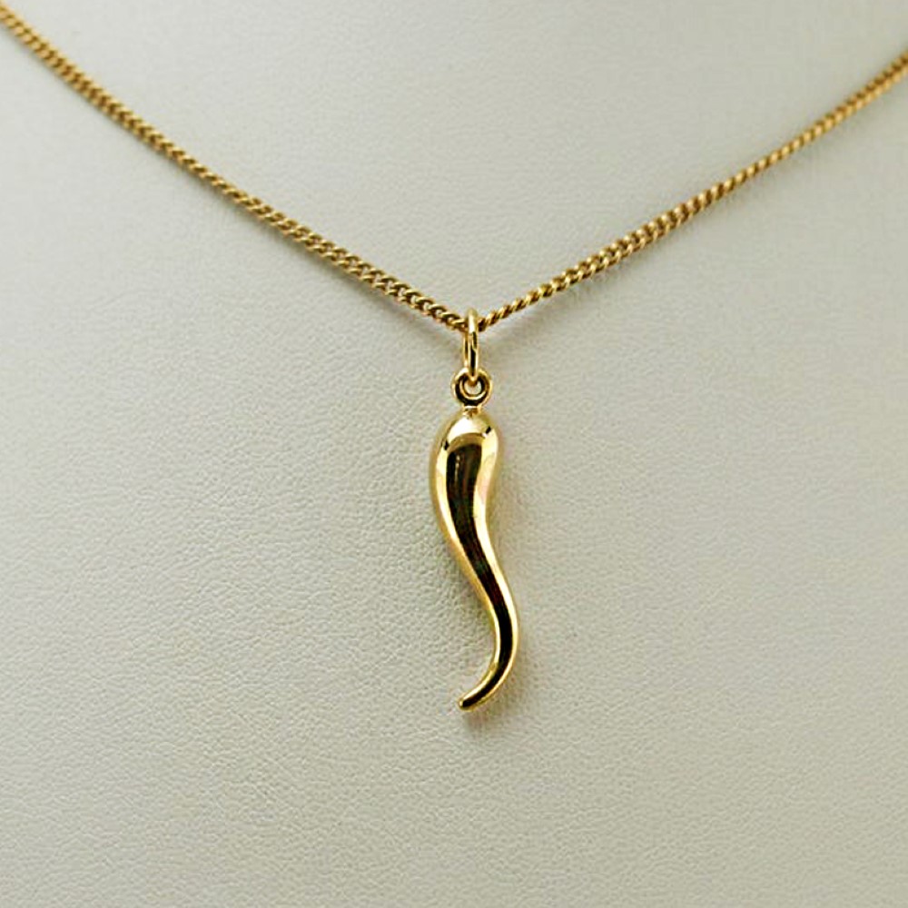 18 Kt Hallmark Real Solid Yellow Gold Italian Luck Horn Chain Necklace Pendant