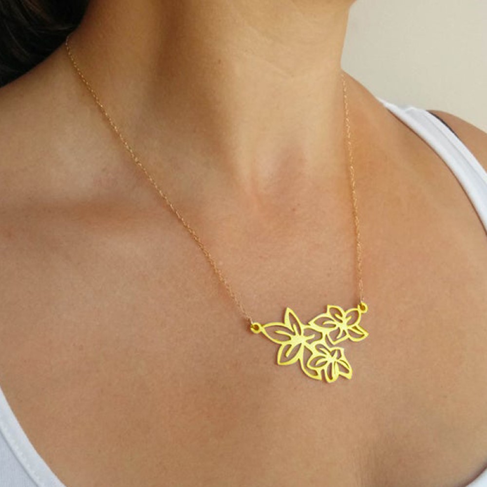 Fine Jewelry 18 Kt Hallmark Real Solid Yellow Gold Flower Chain Necklace Pendant