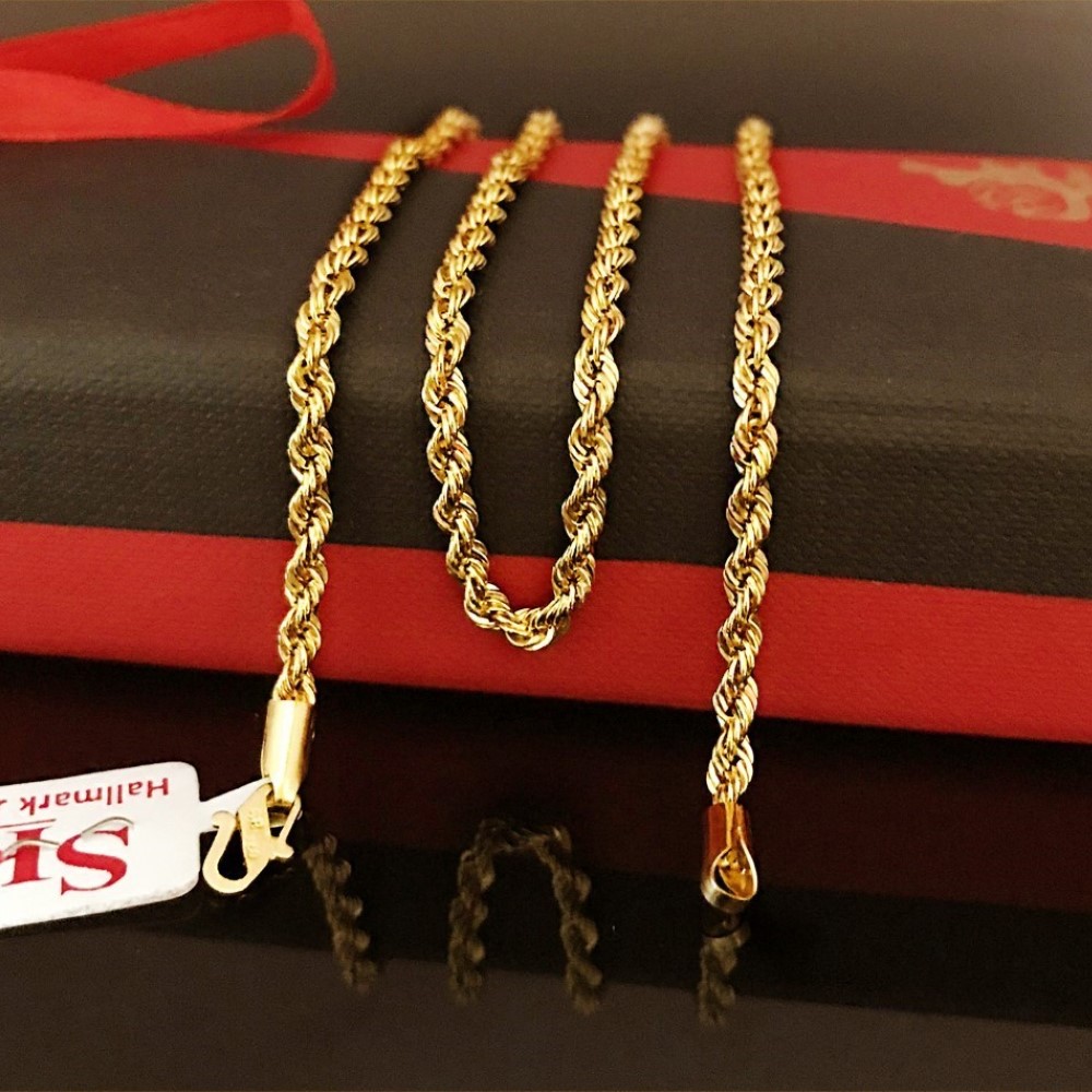 18 Kt Hallmark Real Solid Yellow Gold Silken Rope Necklace Chain 6.430 Grams