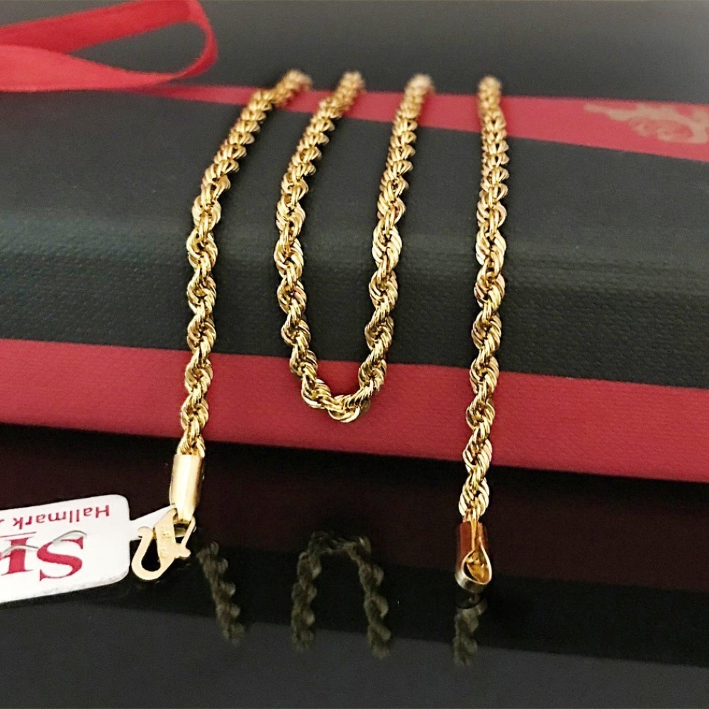 22 Kt Hallmark Real Solid Yellow Gold Silken Rope Necklace Chain 18'' Length