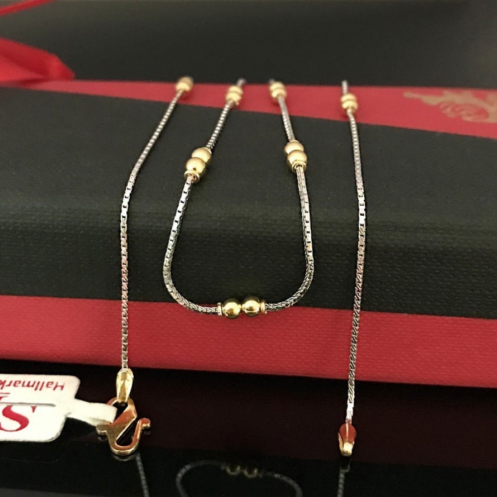 18Kt Hallmark Real Solid Yellow Gold 2 Tone Curb Necklace Chain 6.440 g 18'' L