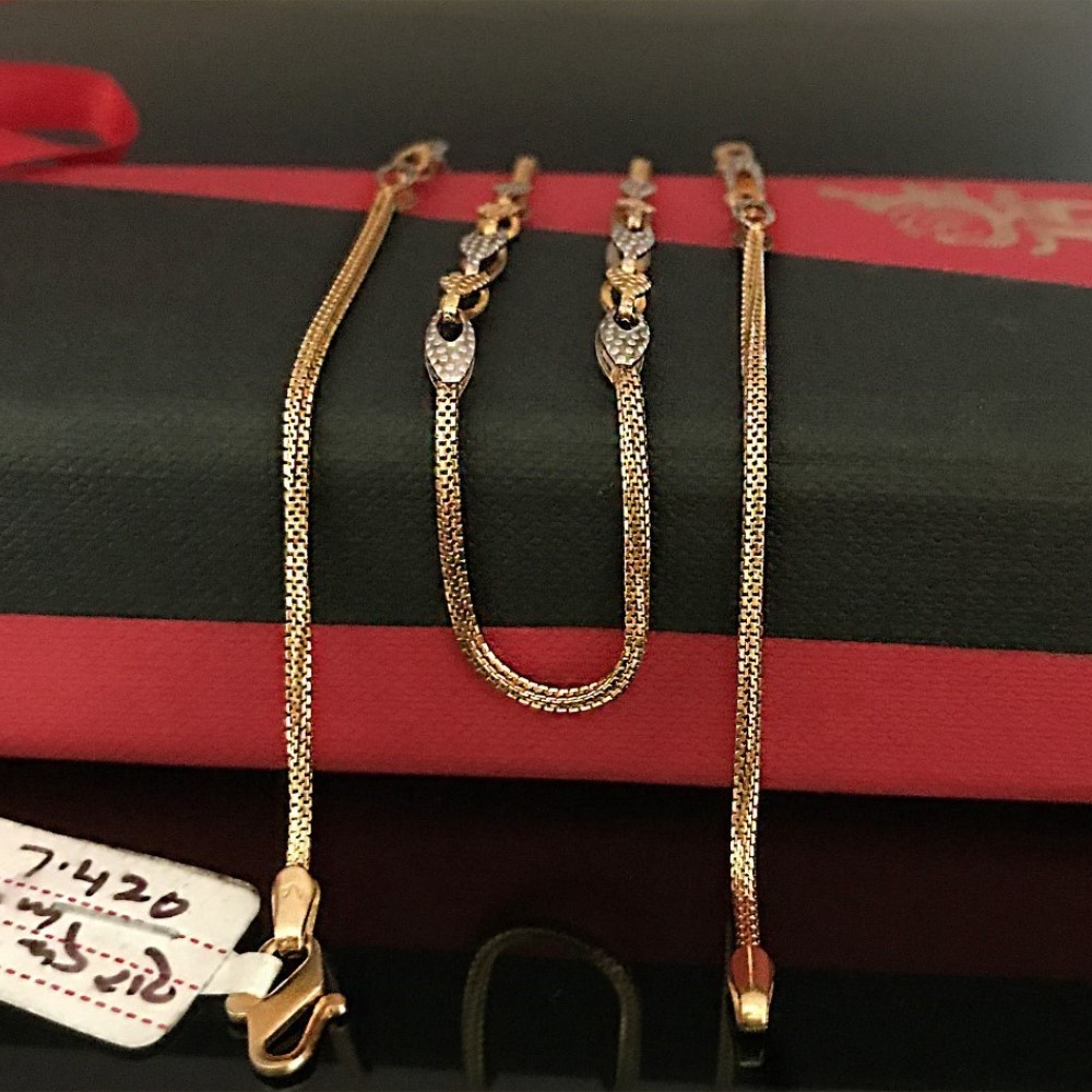 18Kt Hallmark Real Solid Yellow Gold 2 Tone Curb Necklace Chain 7.430 Gm 18''L