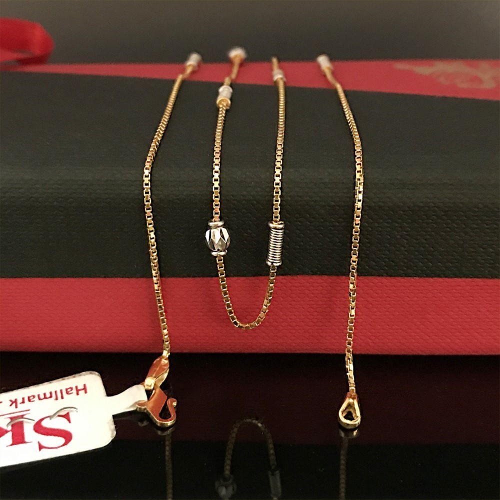 18Kt Hallmark Real Solid Yellow Gold 2 Tone Curb Necklace Chain 4.520 Gm 18''L