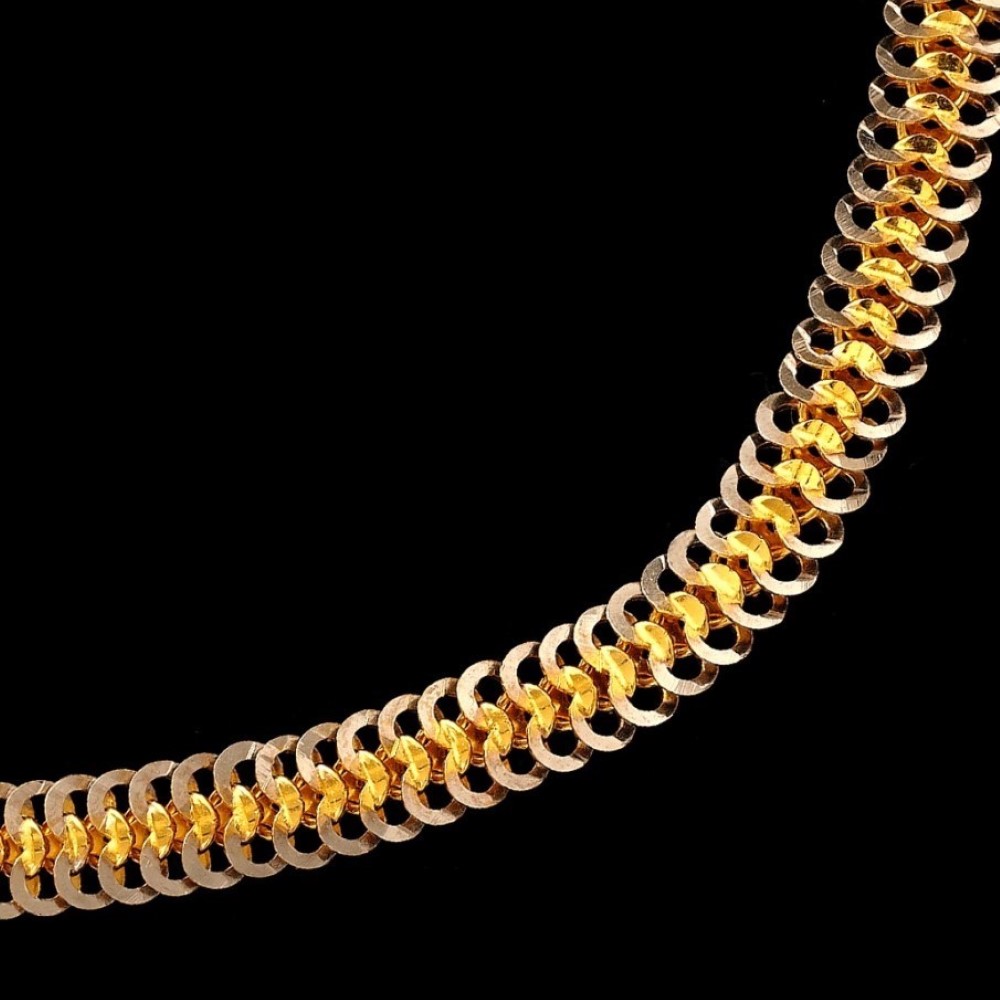 22Kt Hallmark Real Solid Yellow Gold 2 Tone Luxury Dubai Necklace Chain 34 Gram