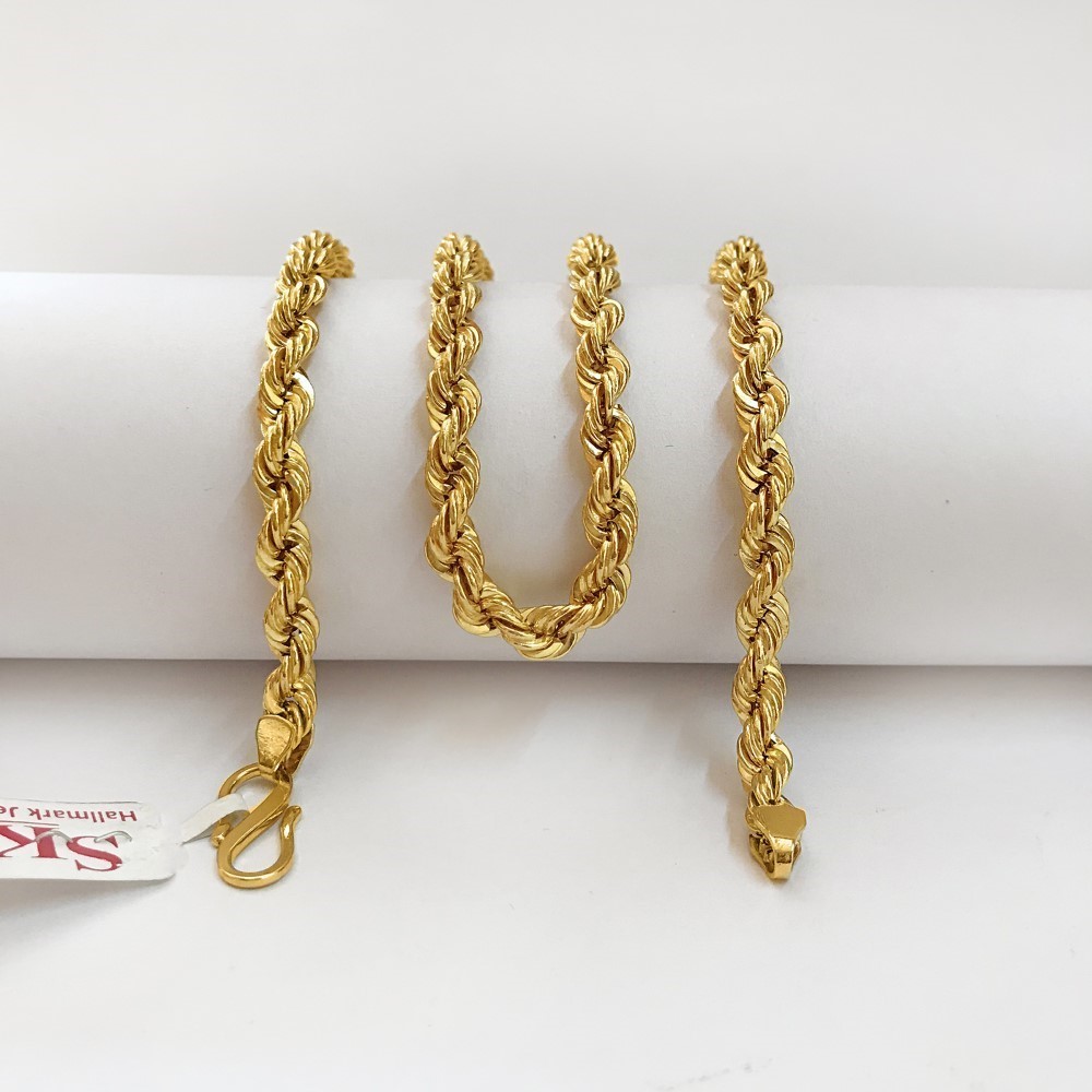 18 Kt Hallmark Real Solid Yellow Gold Silken Boho Unisex Rope Necklace Chain 6MM