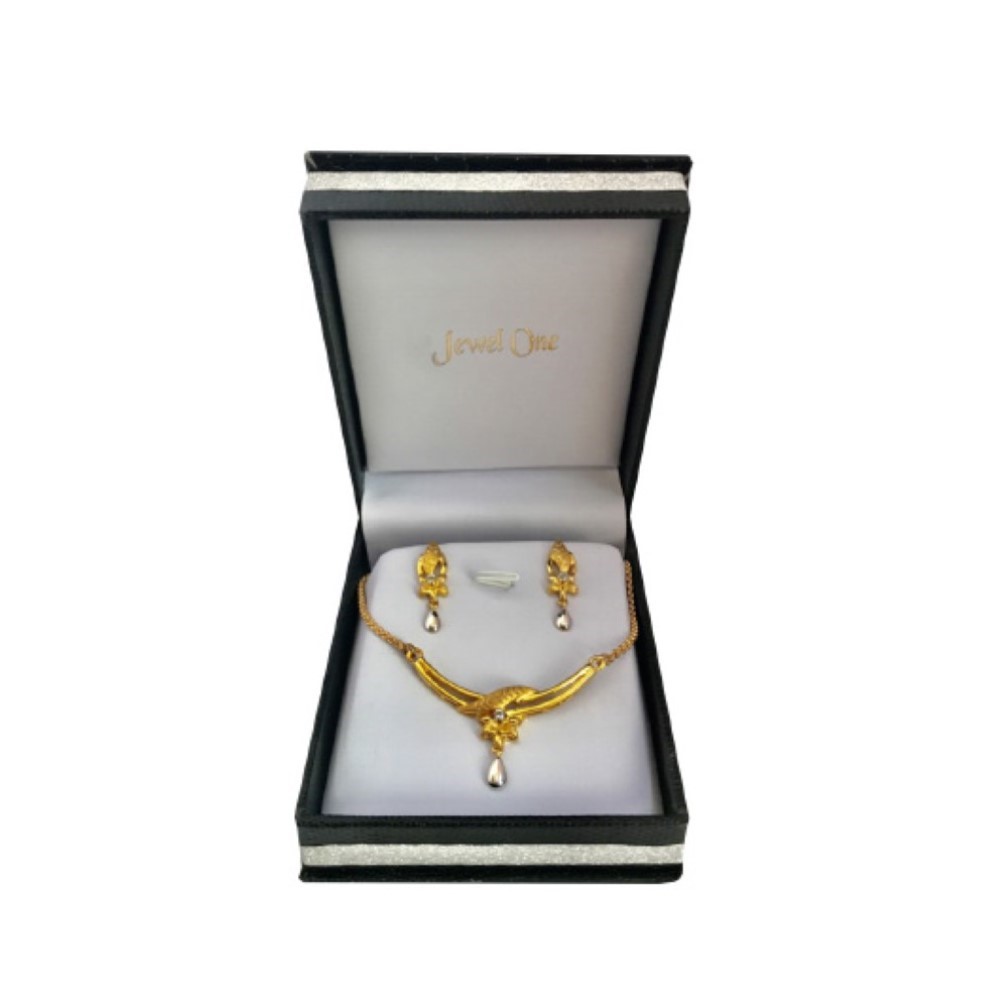 18 Kt Solid Yellow Gold Wedding Women's Jewelry Set Earrings & Pendant Necklace