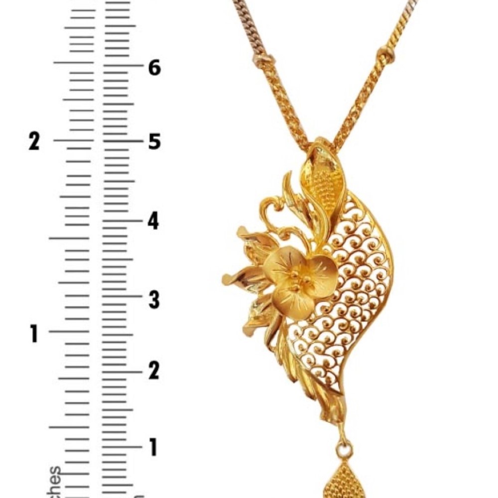 22 Kt Solid Yellow Gold Wedding Fine Jewelry Women Necklace Set Pendant Earrings