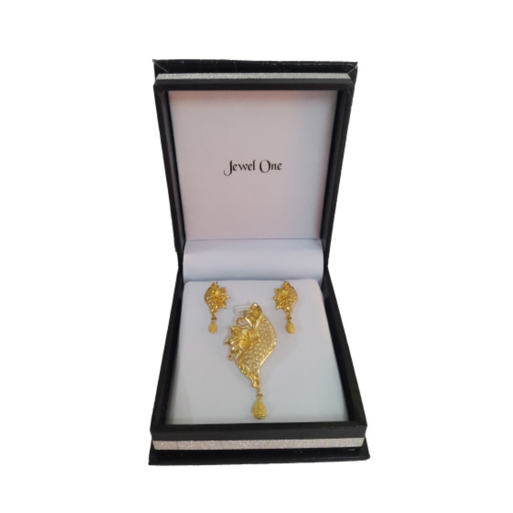 22 Kt Solid Yellow Gold Wedding Fine Jewelry Women Necklace Set Pendant Earrings