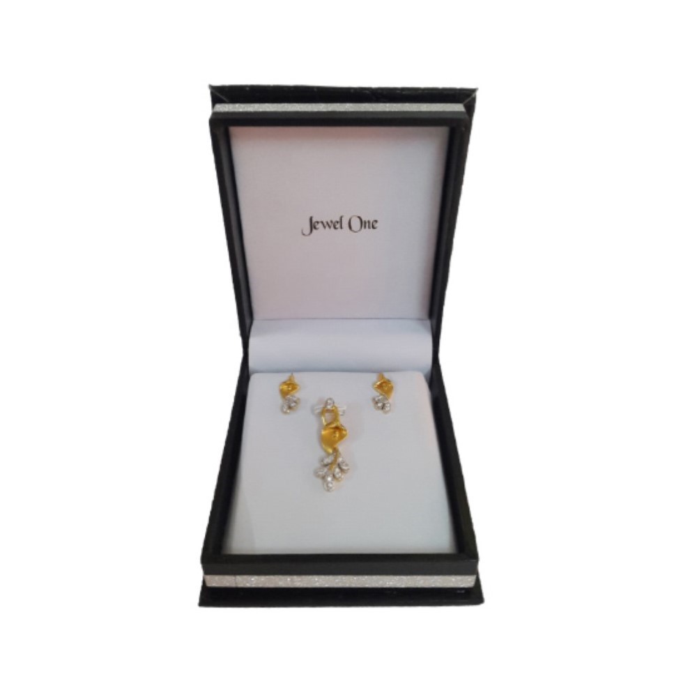 18 Kt Solid Yellow Gold Wedding Wear Set Earrings & Pendant CZ Women's Necklace