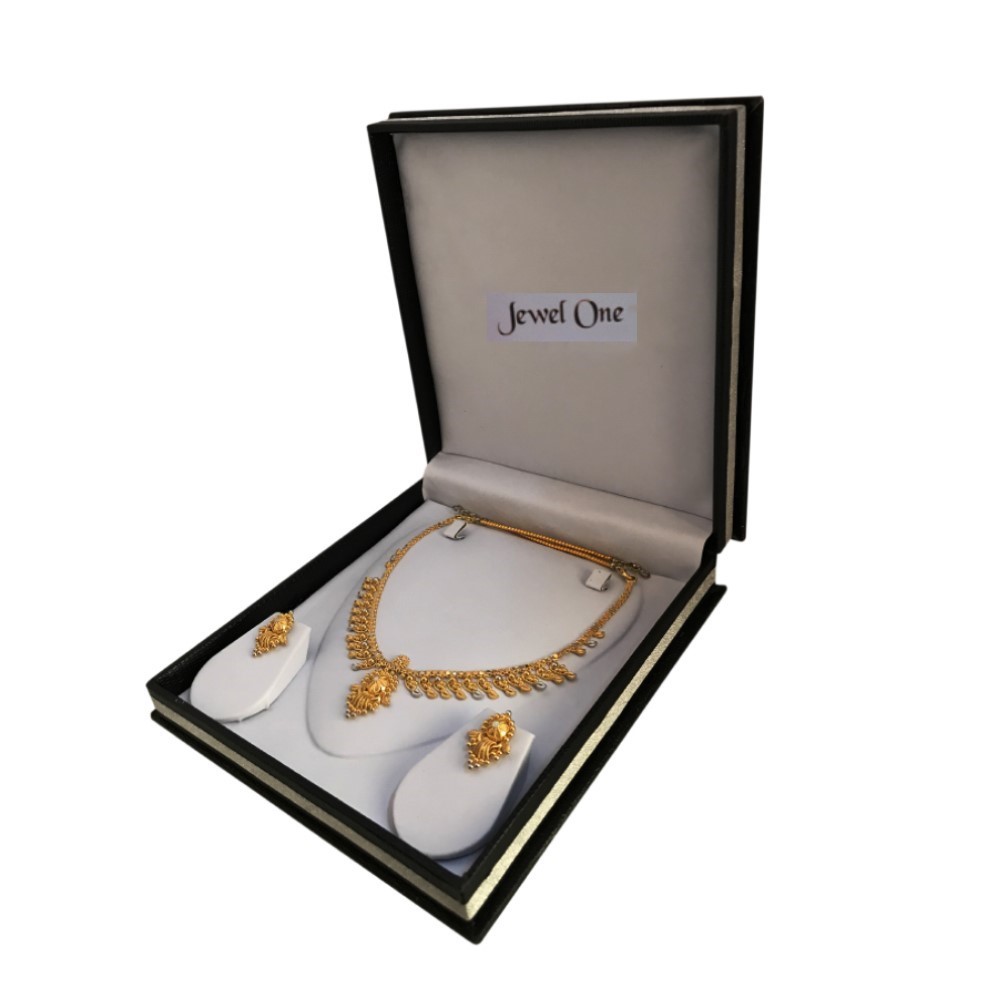 18 Kt Real Solid Yellow Gold Wedding Wear Necklace Earrings Jewelry Set 19.100 g