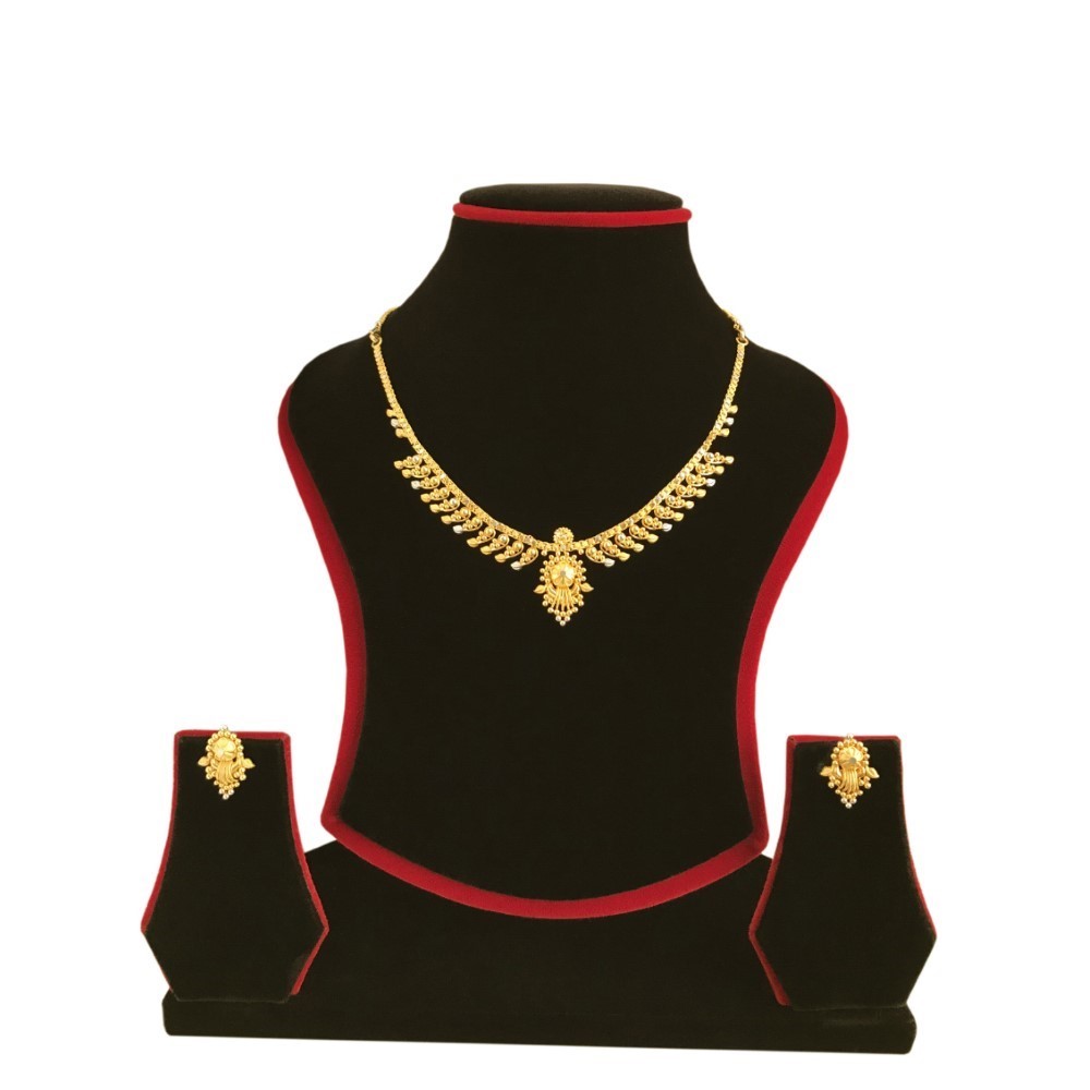 18 Kt Real Solid Yellow Gold Wedding Wear Necklace Earrings Jewelry Set 19.100 g