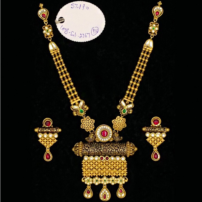 22K Solid Yellow Gold Wedding Antique Necklace Earrings Jewelry Set 57.190 Grams