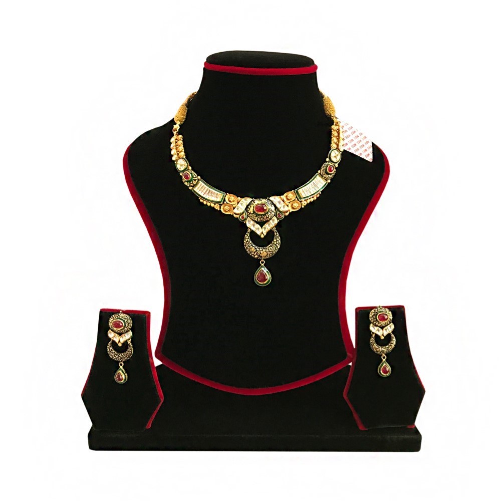 18K Solid Yellow Gold Antique Necklace Earrings Wedding Jewelry Set 38.530 Grams