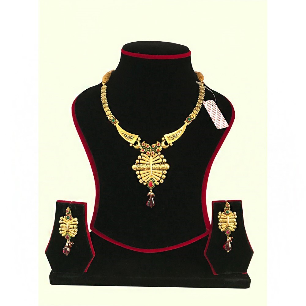 18K Solid Yellow Gold Antique Necklace Earrings Wedding Jewelry Set 35.000 Grams