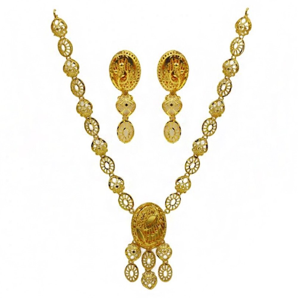 Fine Jewelry 22 Kt Real Solid Hallmark Yellow Gold Necklace Earrings Women'S Set