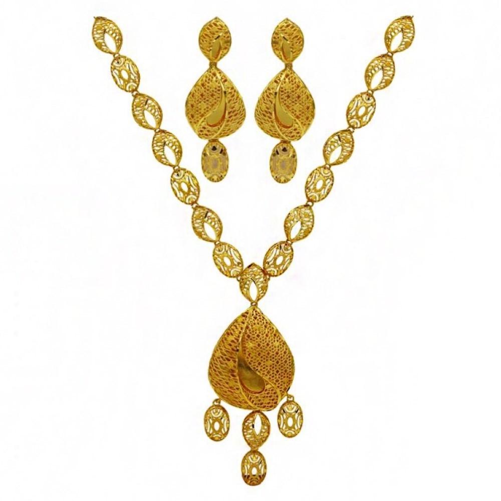 Fine Jewelry 22 Kt Real Solid Hallmark Yellow Gold Necklace Earrings Women'S Set