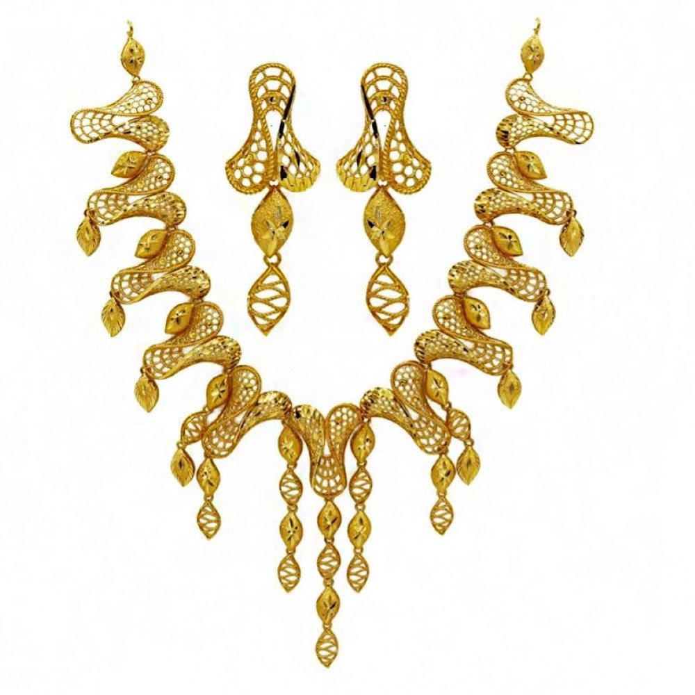 Fine Jewelry 22 Kt Real Solid Hallmark Yellow Gold Necklace Earrings Women'S Set