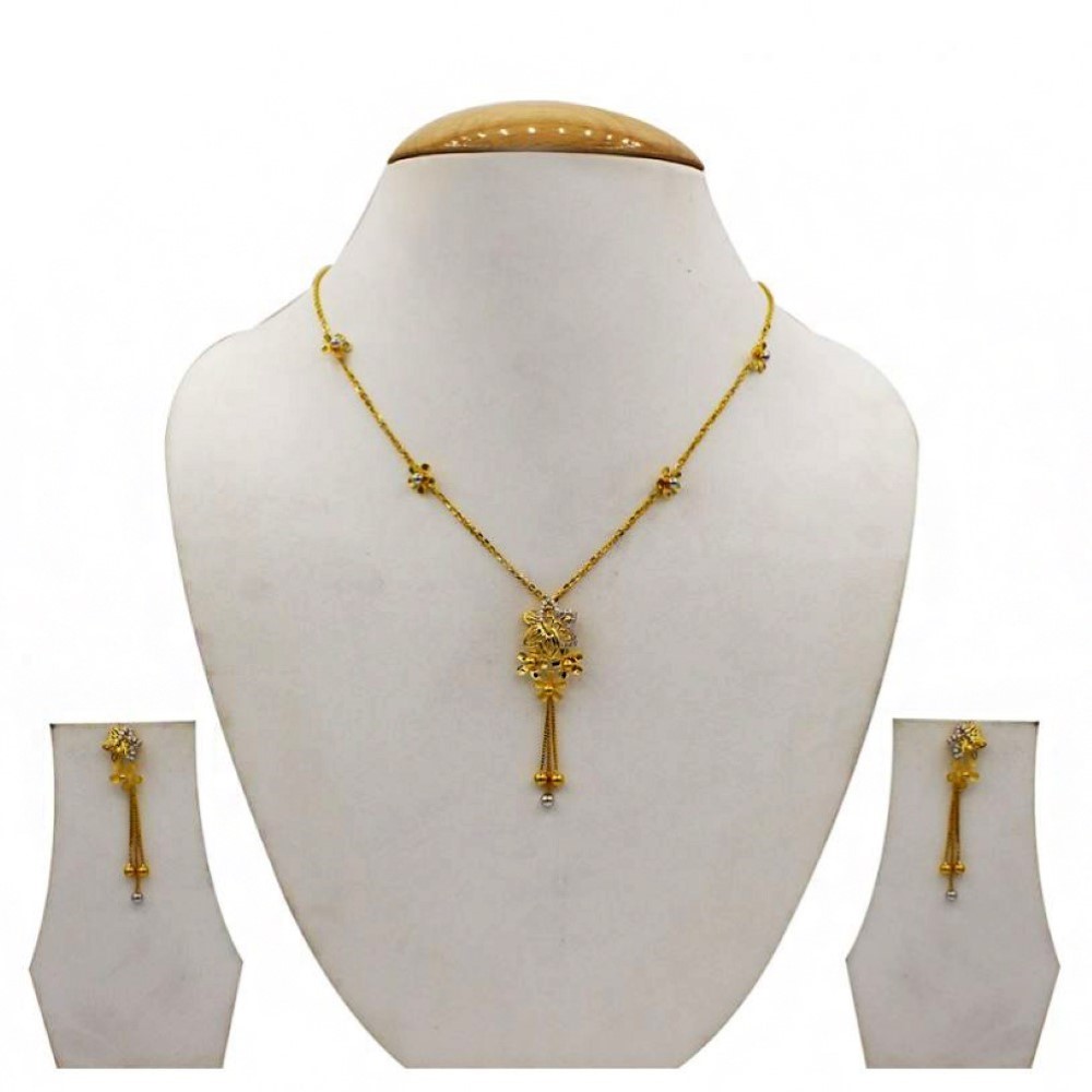 22 Kt Solid Yellow Gold Women's Necklace Jewelry Set Earrings & Chain Pendant CZ