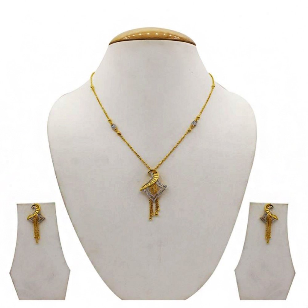 22 Kt Solid Yellow Gold Women's Necklace Jewelry Set Earrings & Chain Pendant CZ