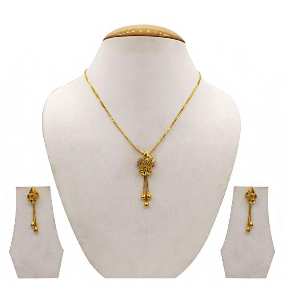22 Kt Solid Yellow Gold Women's Necklace Jewelry Set Earrings & Chain Pendant CZ