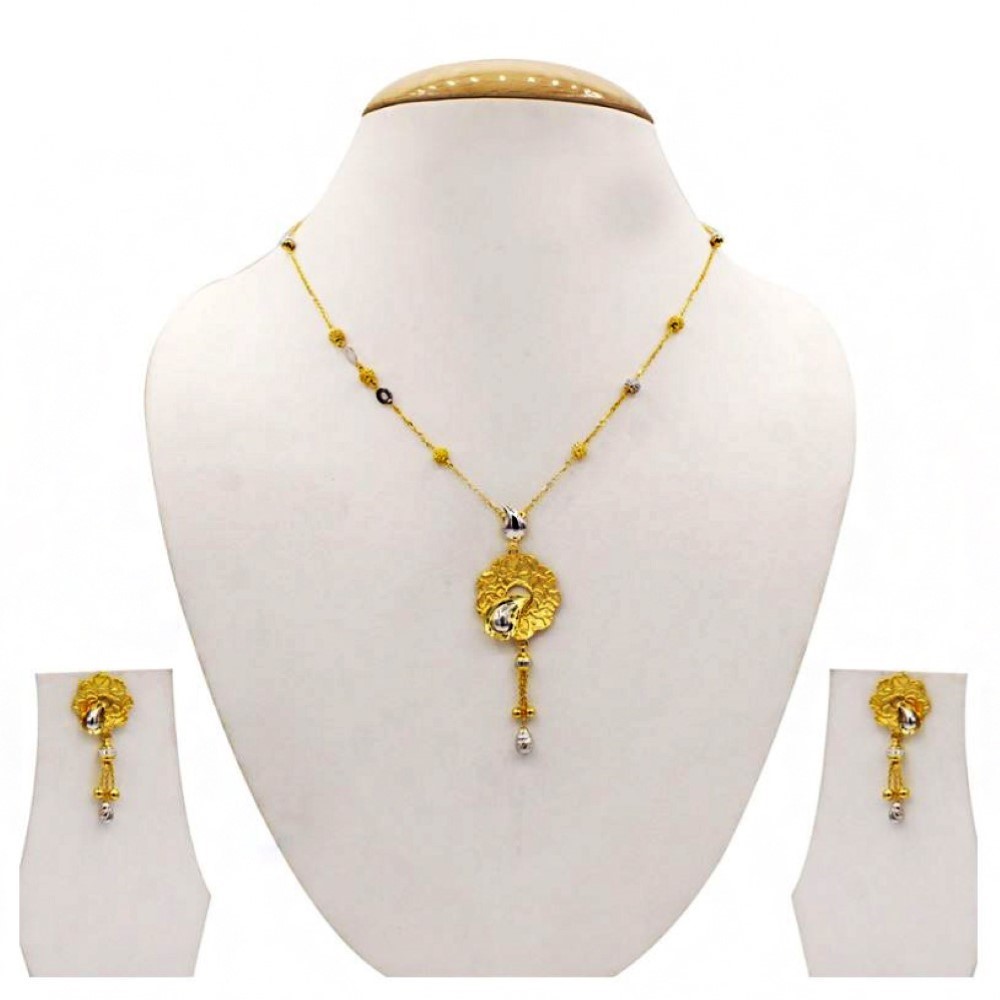 22 Kt Solid Yellow Gold Women's Necklace Jewelry Set Earrings & Chain Pendant