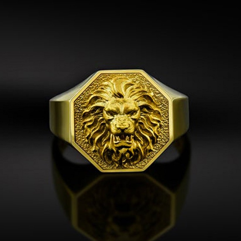 Fine Jewelry 18 Kt  Solid Yellow Gold Lion Head Men'S Ring Size 8-12