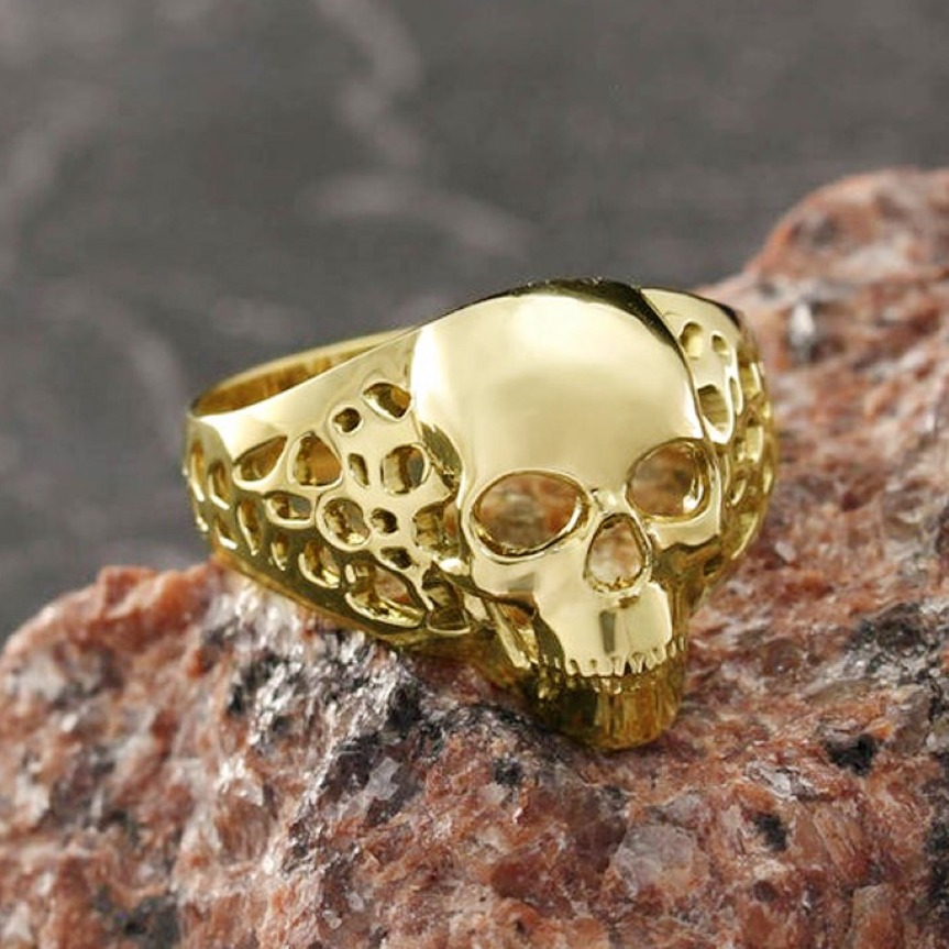 22 Kt Real Solid Yellow Gold Skull Signet Men'S Unique Ring Size 8-13