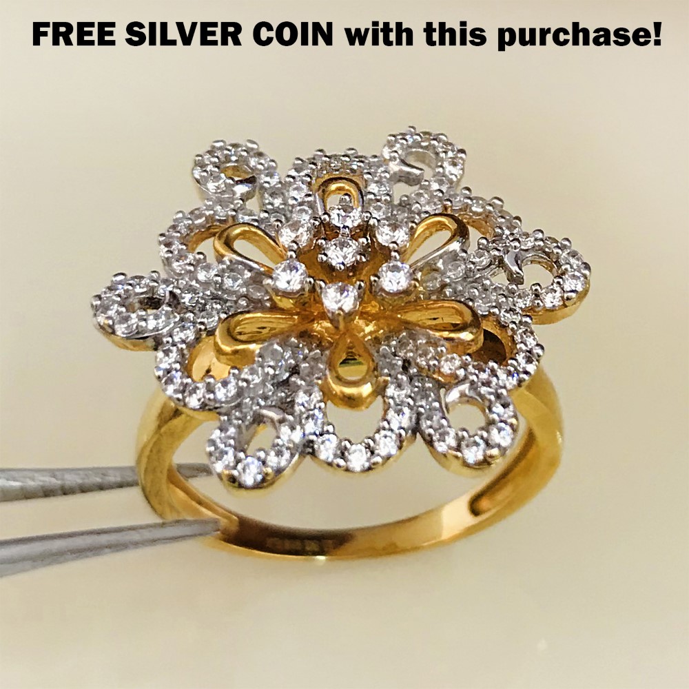22 Kt Yellow Gold CZ Engagement Women'S Finger Ring 7.250 Gms Size 6-9