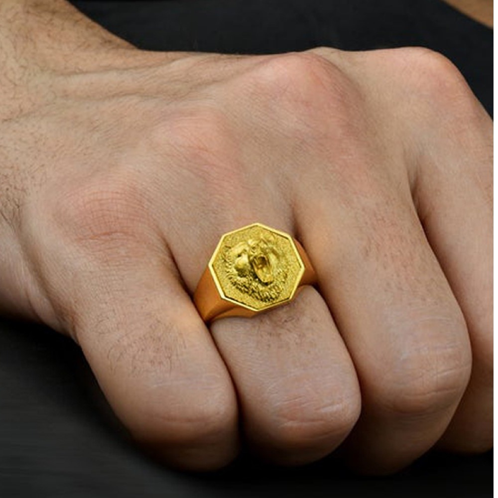 Fine Jewelry 18 Kt  Solid Yellow Gold Bear Head Men'S Ring Size 8-12