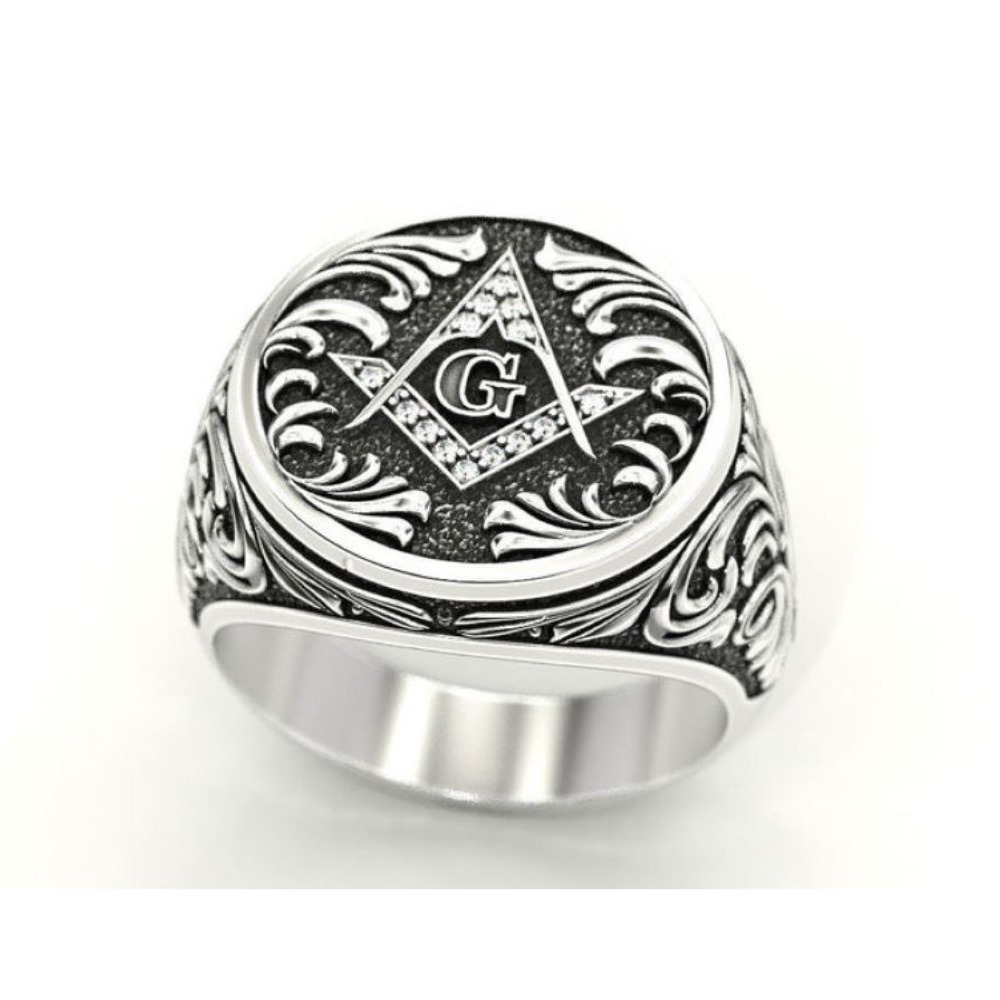 14 Kt  White Gold Fine Jewelry Vintage G Antique Men'S Ring Size 8-11