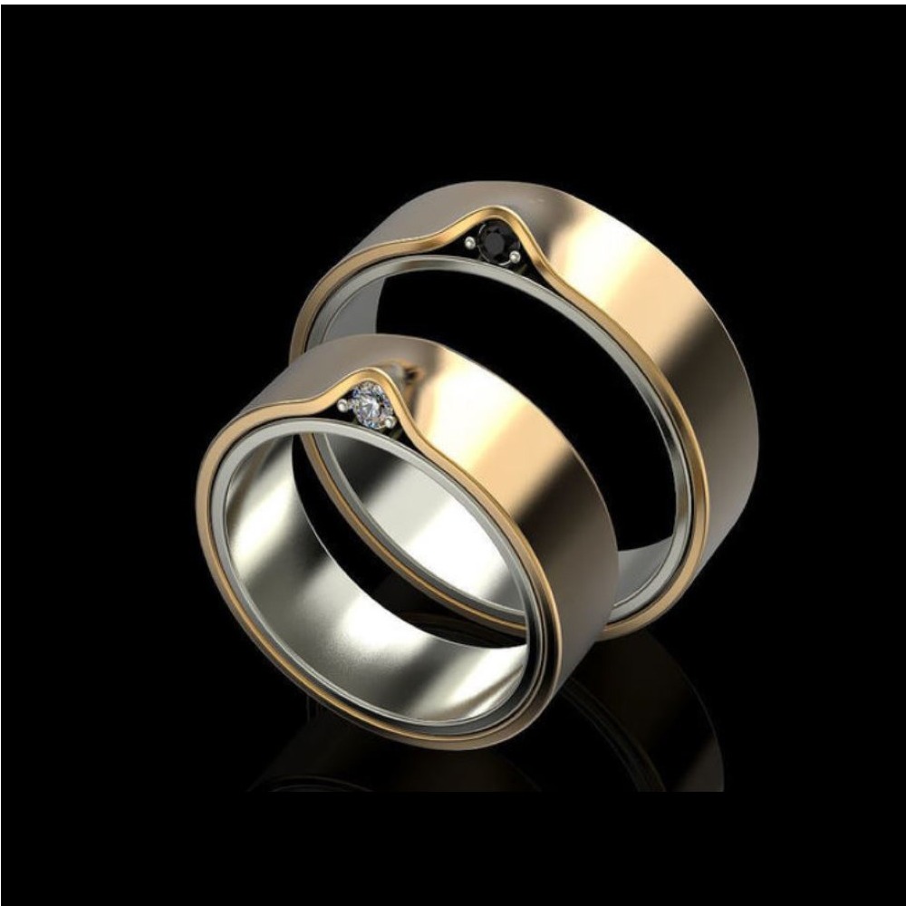 14Kt Yellow Gold CZ & Onyx Stones His & Her Wedding Couple Band Rings