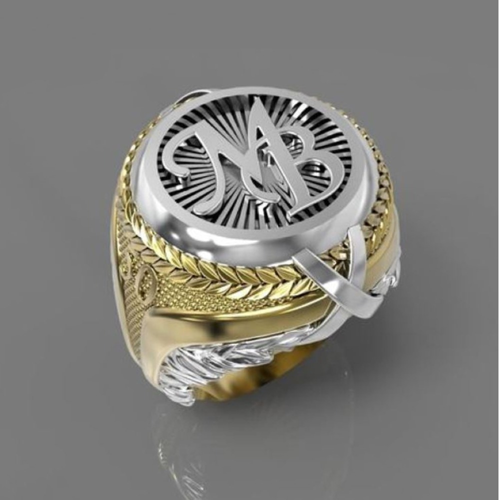 Fine Jewelry 18 Kt  White & Yellow Gold 2 Tone MB Men'S Ring Size 9,10