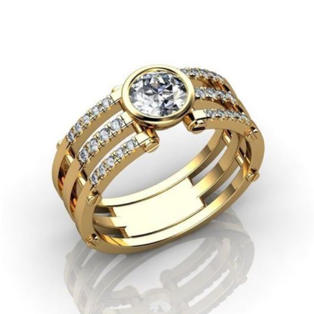 Fine Jewelry 18 Kt  Solid Yellow Gold CZ Gemstone Unisex Ring Size 6-9