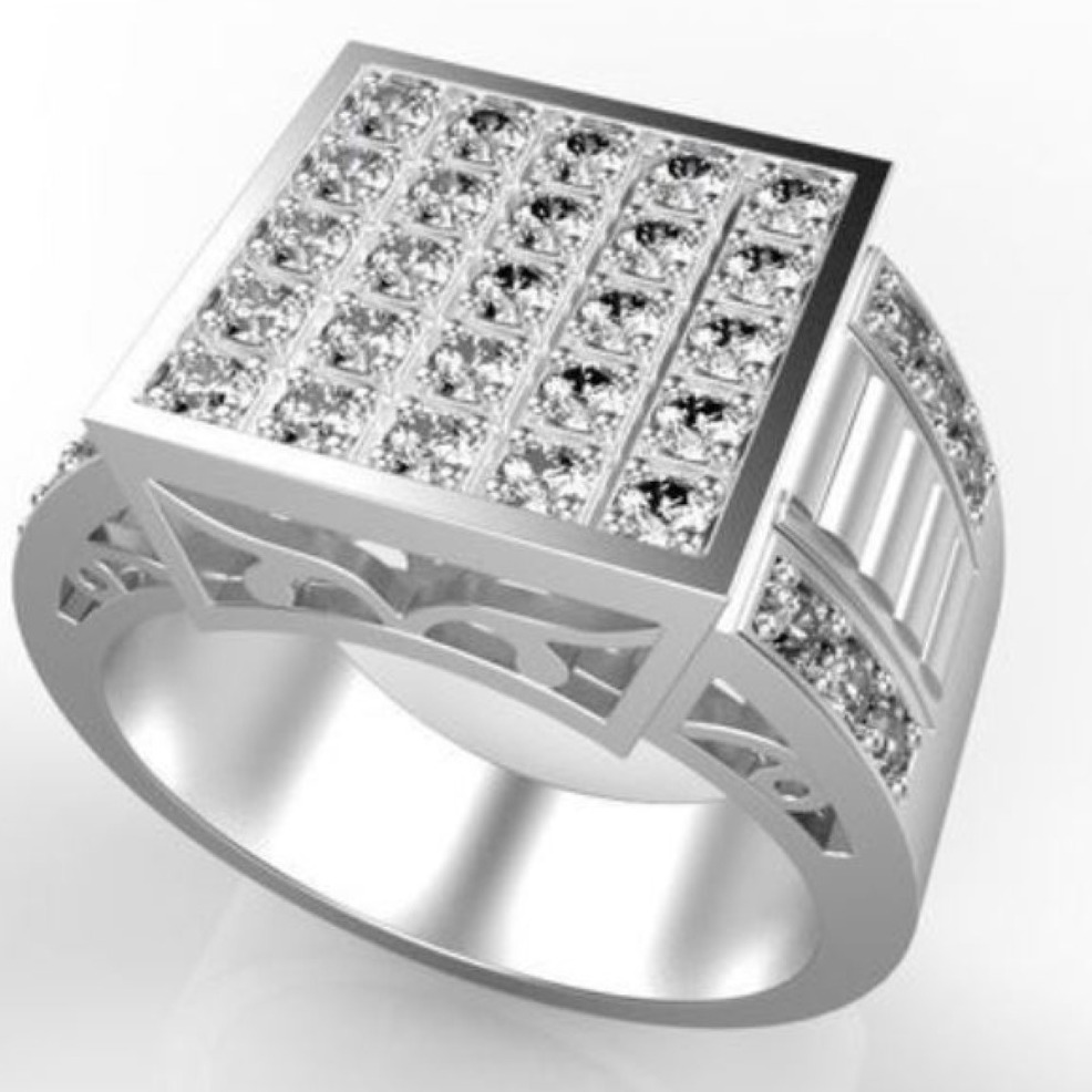 Fine Jewelry 14 Kt   White Gold Cubic Zirconia Men'S Ring Size 9-11
