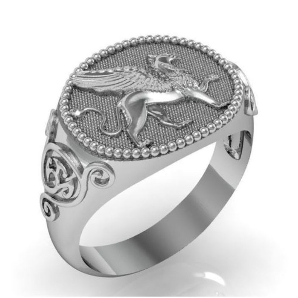 Fine Jewelry 14 Kt   White Gold Signet Ring For Men Griffin Size 10,11