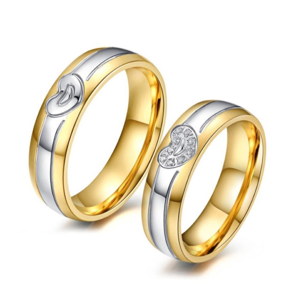 14 Kt   Yellow & White Gold CZ His & Her Couple Wedding Bands 2 Pcs