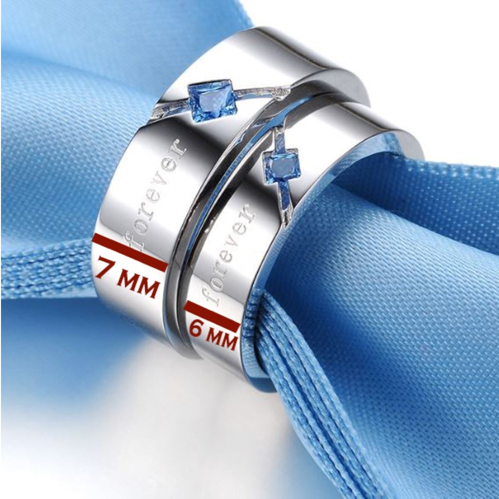 14 Kt   White Gold Blue Sapphire His & Her Wedding Couple Bands 2 Pcs