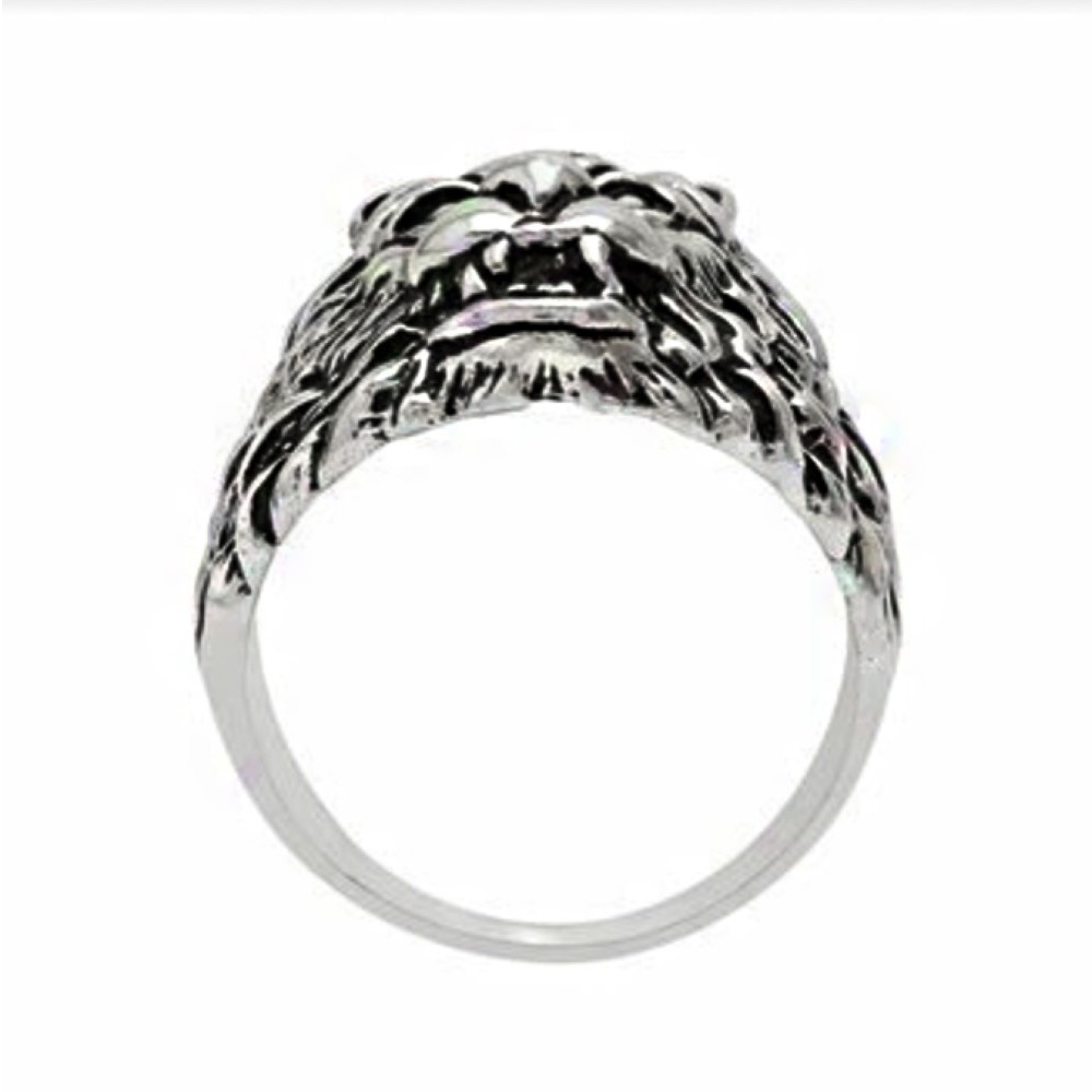 Fine Jewelry 18 Kt Hallmark  White Gold Lion Face Men'S Ring Size 8-11