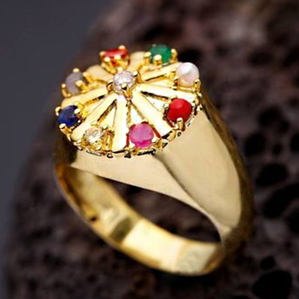 18 Kt  Solid Yellow Gold  Multi Color Gemstones Unisex Ring Size 6-9