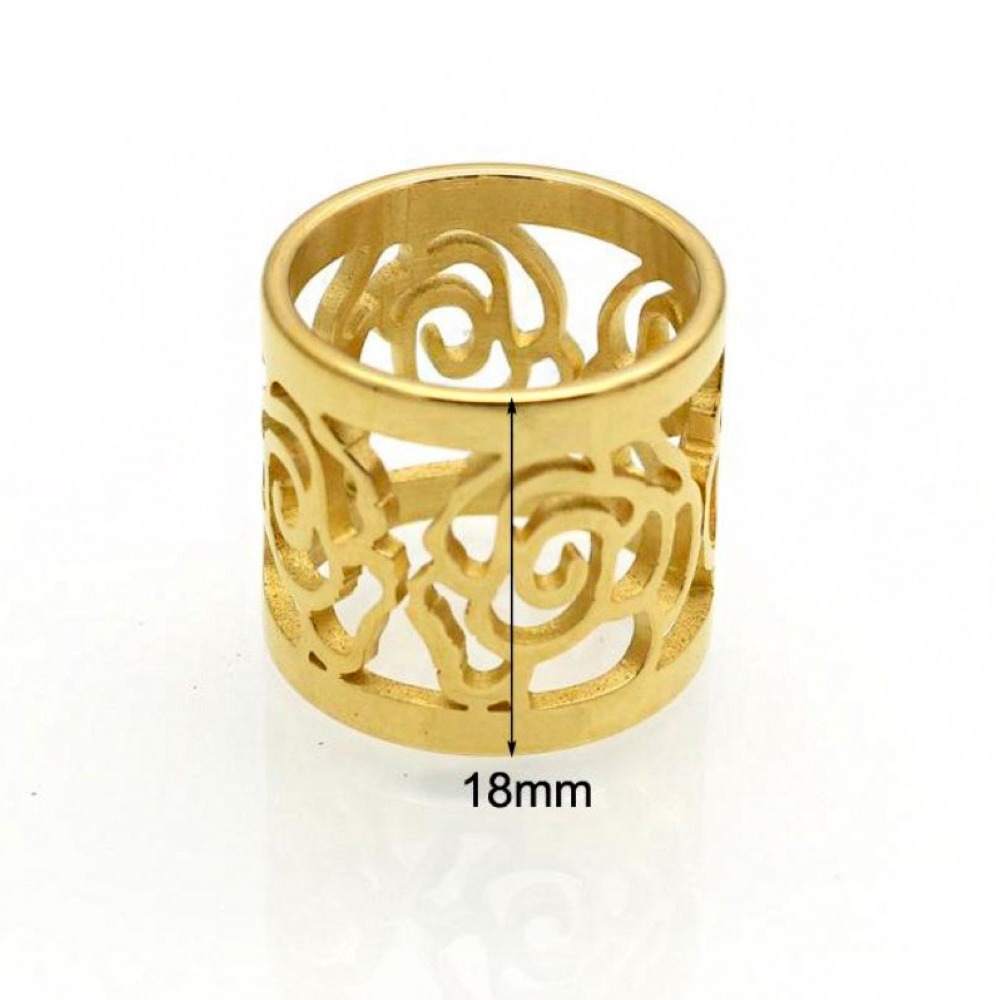 18 Kt   Yellow Gold Hollow Pattern Wide Women'S Band Ring Size 6-9