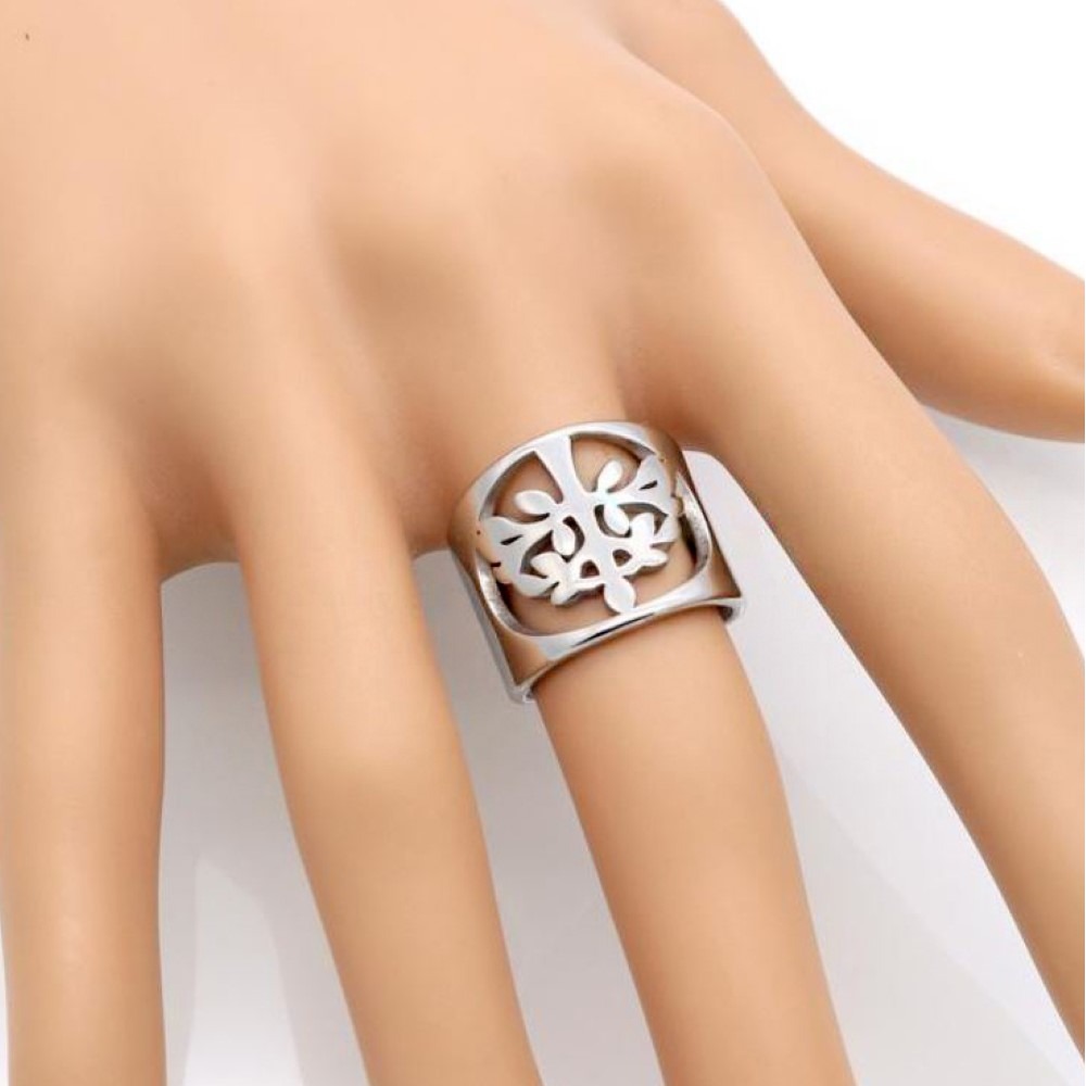 18 K Hallmark  Solid White Gold Hollow Wish Tree Women'S Ring Size 6-9