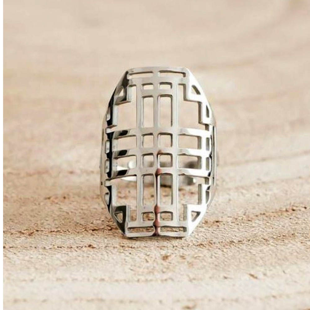 18 Kt Hallmark  Solid White Gold Geometric Women'S Boho Ring Size 5-9