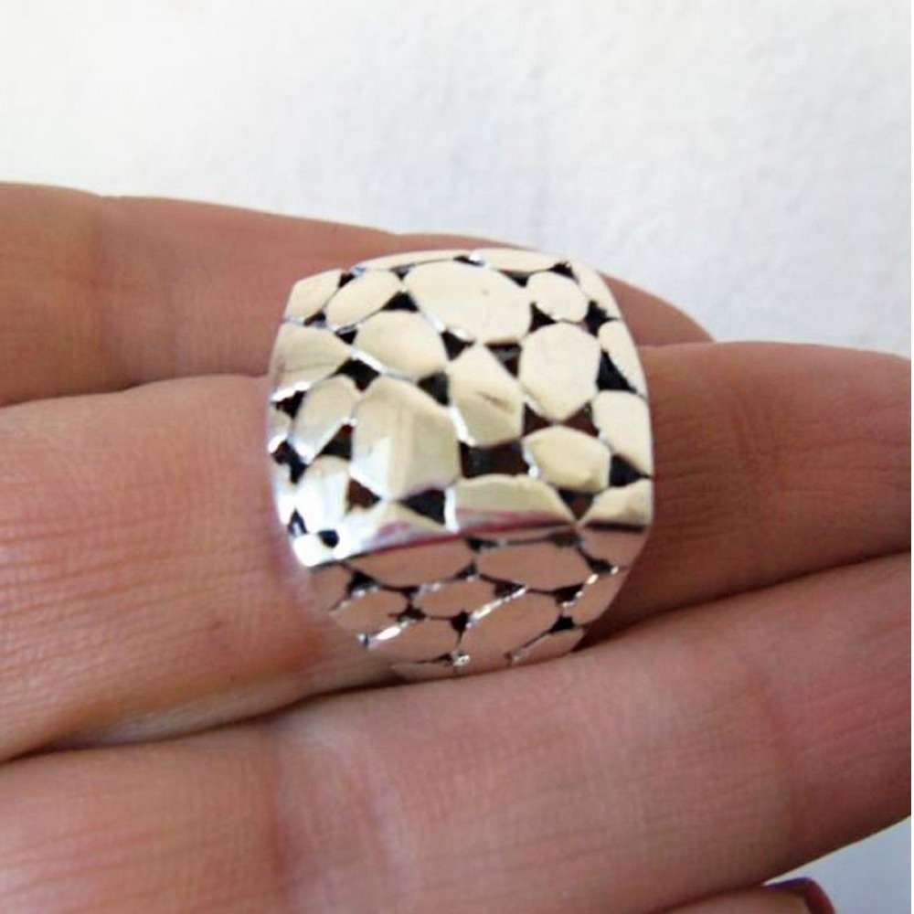 14 Kt Hallmark  Solid White Gold Vintage Boho Square Ring Size 5-10