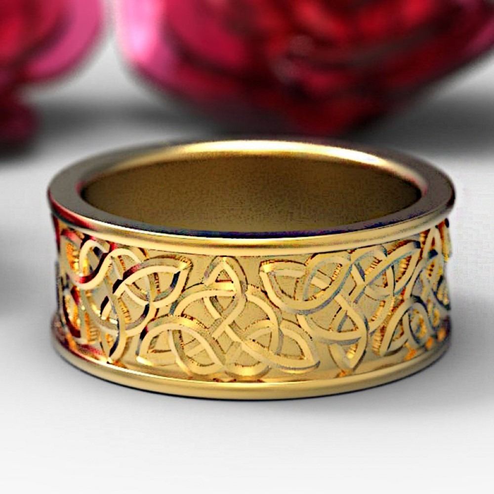 18 K  Yellow Gold Celtic Women Ring With Raised Relief Knotwork Design