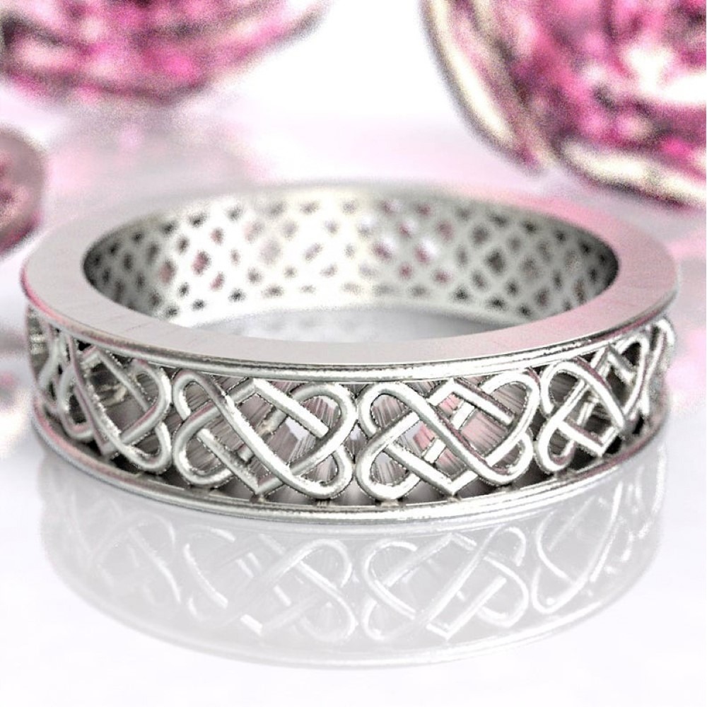 14 Kt Hallmark Real Solid White Gold Celtic Heart Band Ring Size 6-11