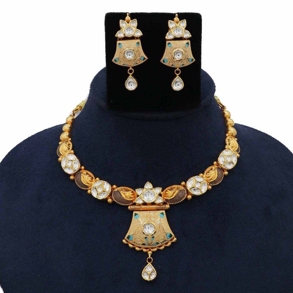 916 Gold Attractive Floral Pearl Light-weight Necklace Set For Women AJNS202