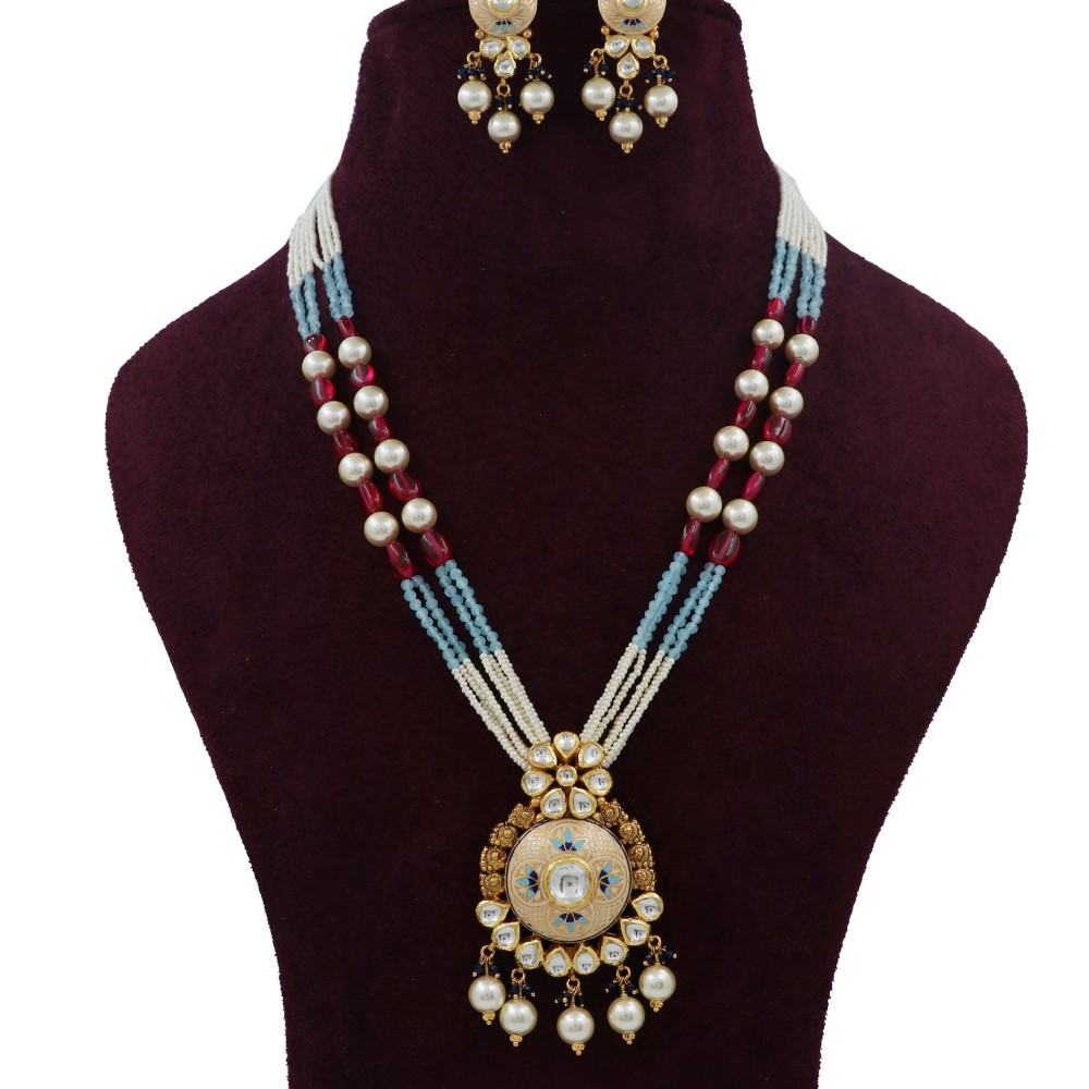 Gold Stunning Pearl Light-weight Necklace Set For Women AJNS171