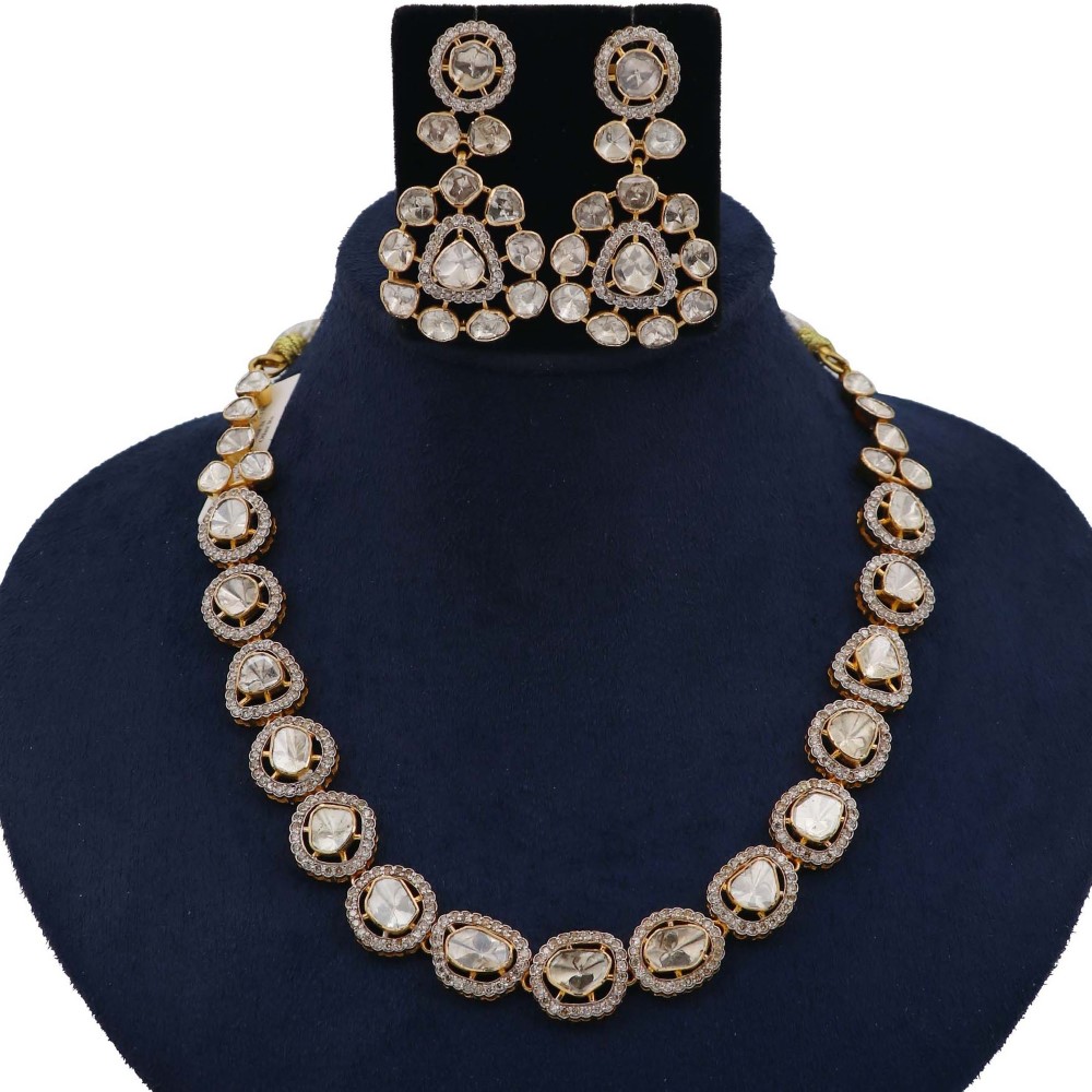 Colourful Pearl Loopy Bends Gold Studded Necklace Set AJNS43